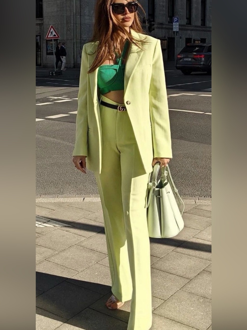 Lime Green Tailored Blazer & Pants Suit Set – Size Small